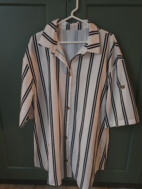 Cream Stripe Short-Sleeve Button-Up Shirt
